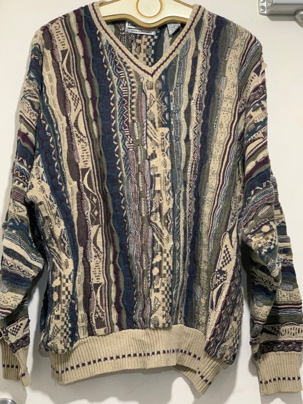 VINTAGE FLORENCE TRICOT COTTON BLEND KNITTED V-NECK SWEATERS SIZE XL